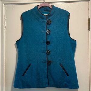 Carson Black Piping Turquoise Wool 5 Unique Button Down Lined Pocketed Vest